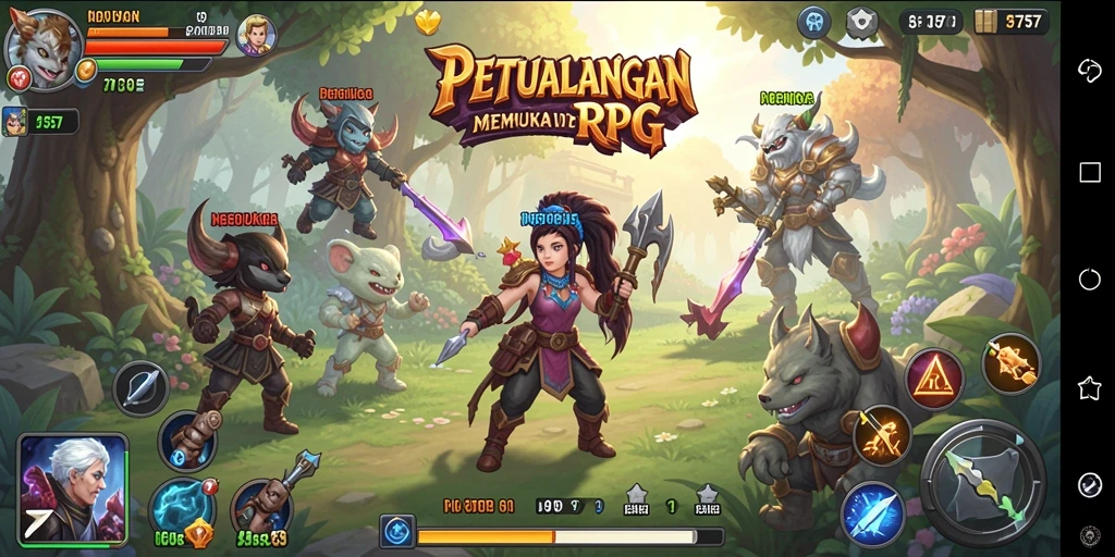 Tangkapan layar gameplay <strong>2757</strong> menunjukkan pertempuran seru dan eksplorasi dunia fantasi.