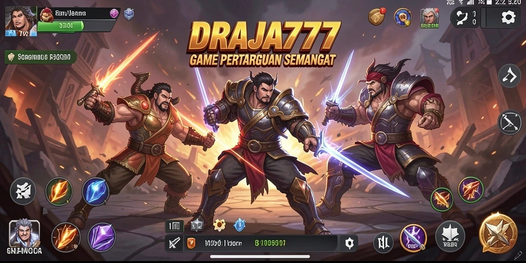 Screenshot DRAJA777 menampilkan pertarungan seru antar karakter.