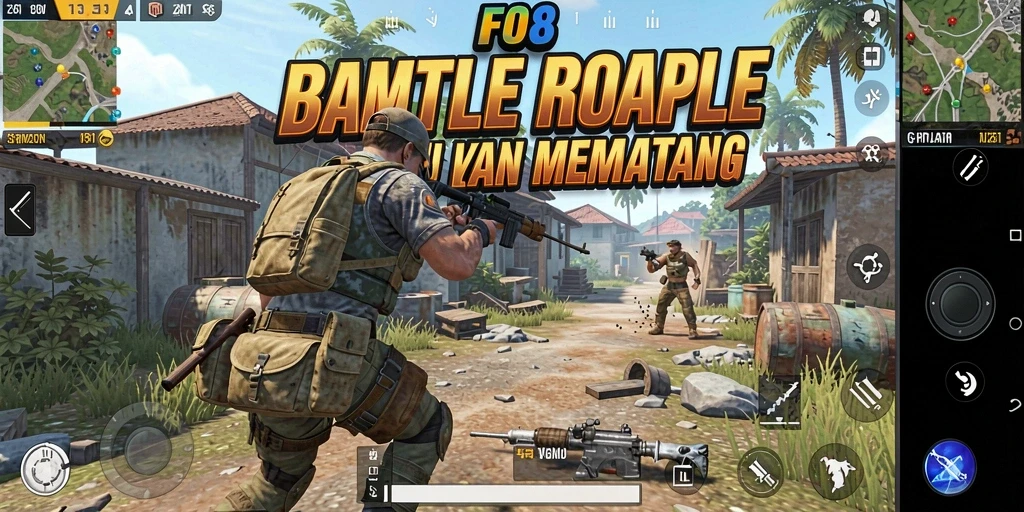 Screenshot gameplay FO8 dengan aksi mendebarkan di arena Battle Royale.