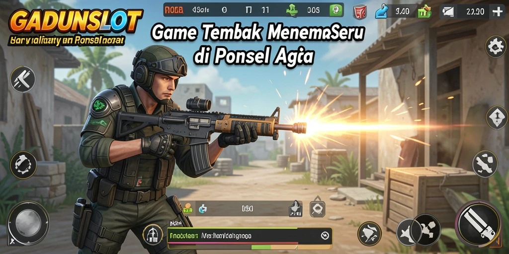 Screenshot gameplay GADUNSLOT dengan aksi tembak menembak yang intens.