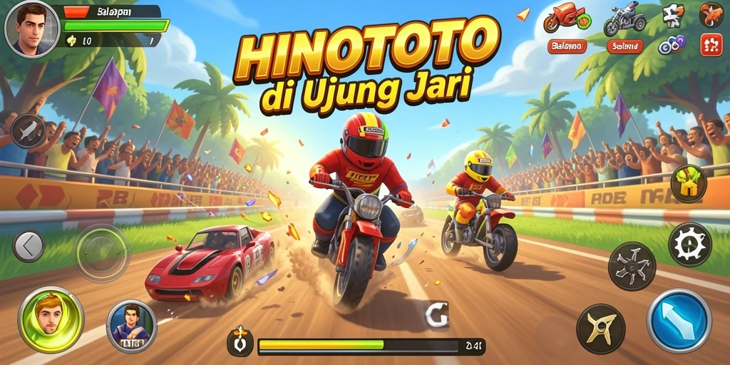 Tampilan seru dari gameplay balapan HINOTOTO.