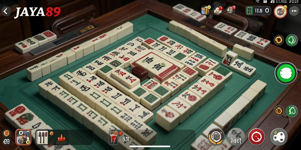 Tampilan gameplay JAYA89 yang menarik dengan ubin Mahjong berwarna.