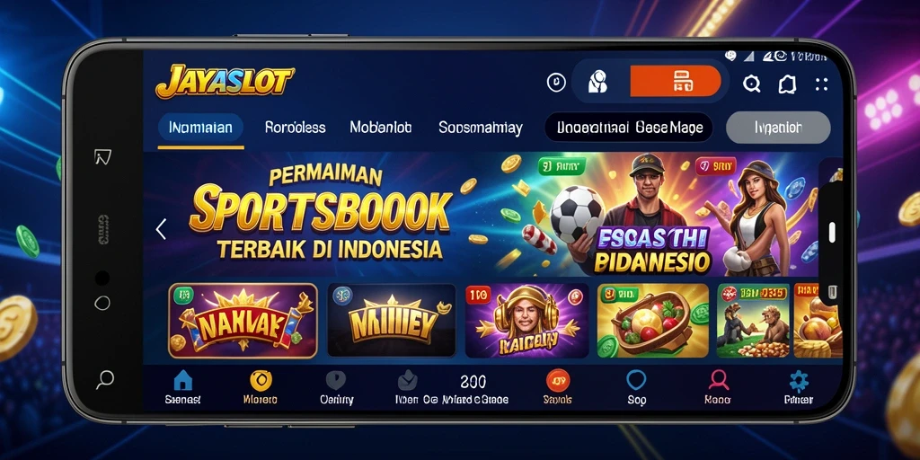 Tampilan utama aplikasi JAYASLOT dengan fitur taruhan olahraga.