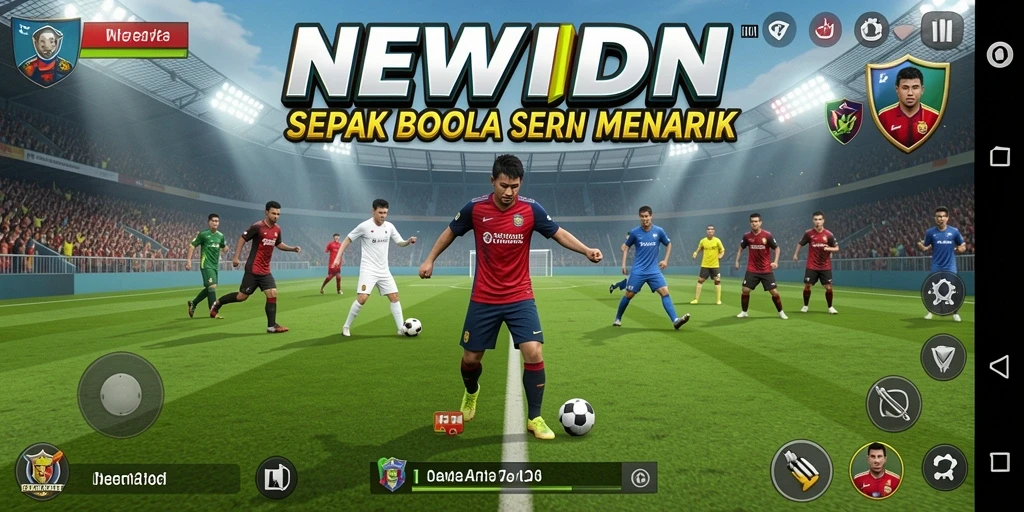 Screenshot gameplay <strong>NEWIDN</strong> yang menampilkan aksi seru pertandingan sepak bola.