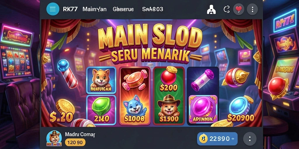 Screenshot RK77 menampilkan gameplay slot yang seru dan penuh warna.
