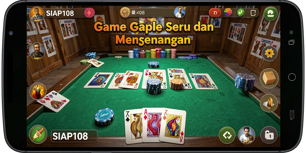Screenshot utama SIAP108 menunjukkan gameplay Gaple yang seru.