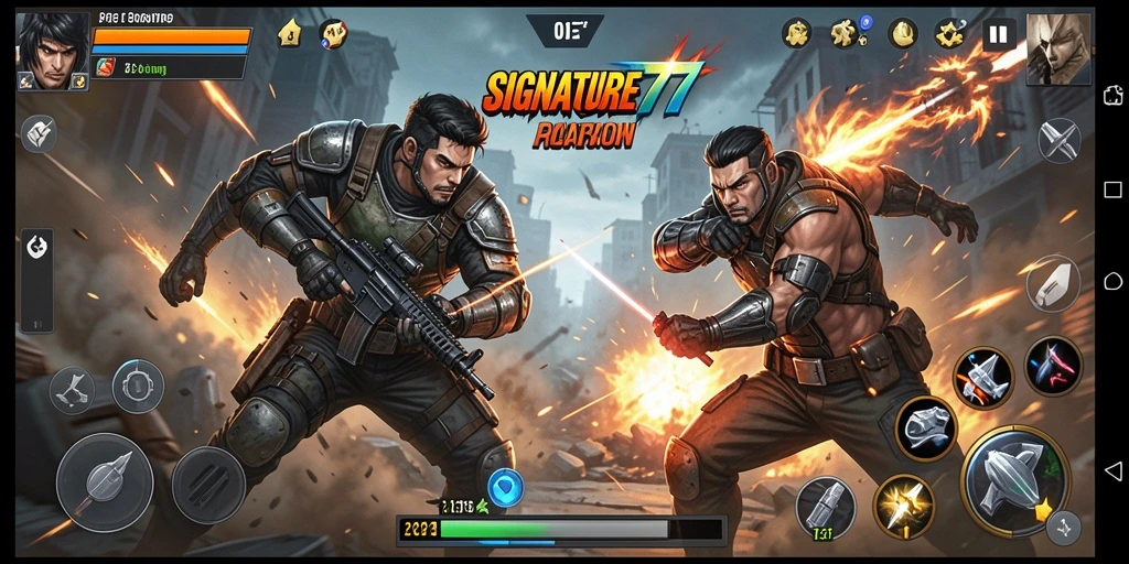 Tampilan gameplay SIGNATURE77 dengan pertarungan yang mendebarkan.