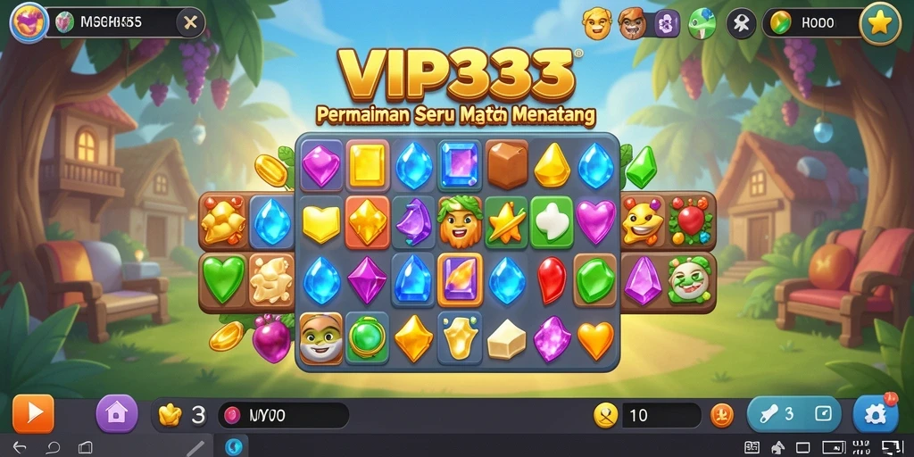 Tangkapan layar gameplay VIP333 menampilkan aksi seru dalam menyelesaikan level Match-3.